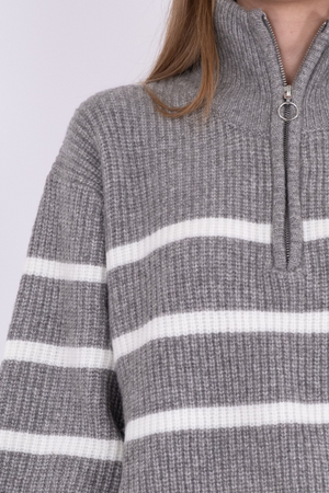 Nevena Stripe Knit Blouse - Dark Grey/Off White
