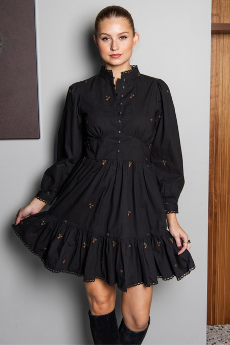 Marie Dress - Embroderie Black